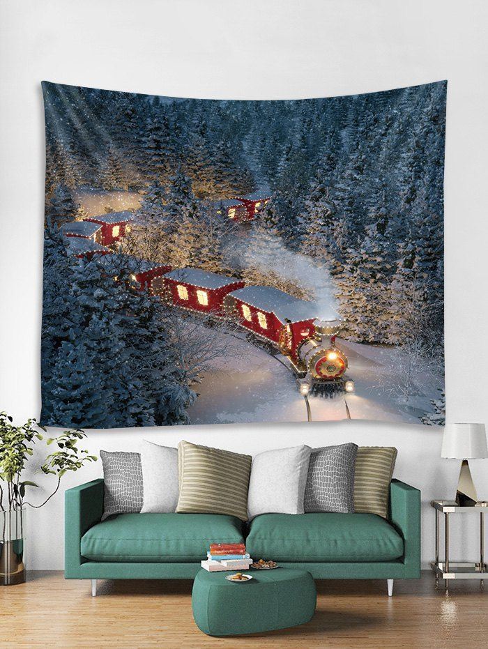 Christmas Night Train Printed Tapestry Art Decoration