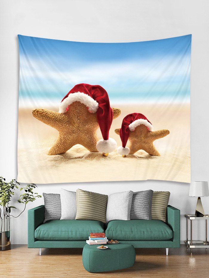 

Christmas Hat Starfish Printed Tapestry Art Decoration, Light sky blue