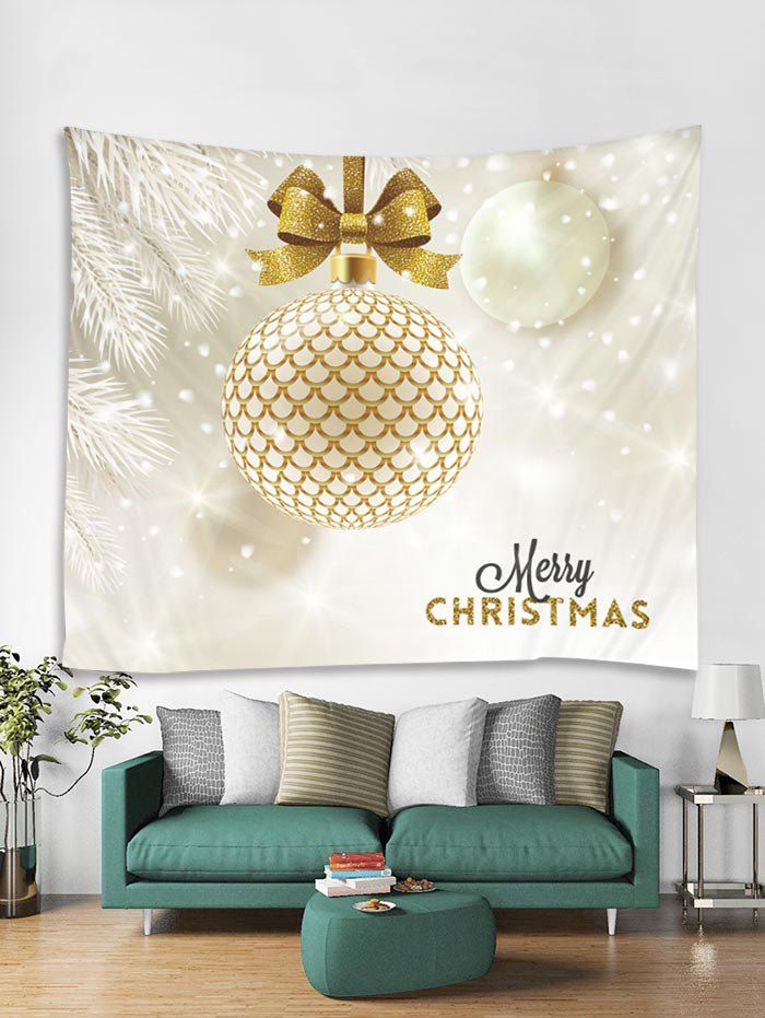 

Merry Christmas Ball Printed Tapestry Art Decoration, White