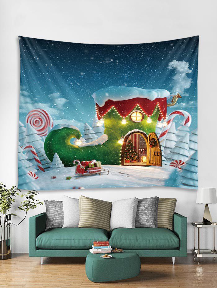 

Christmas Candy Cane Shoe House Tapestry Art Decoration, Blue ivy