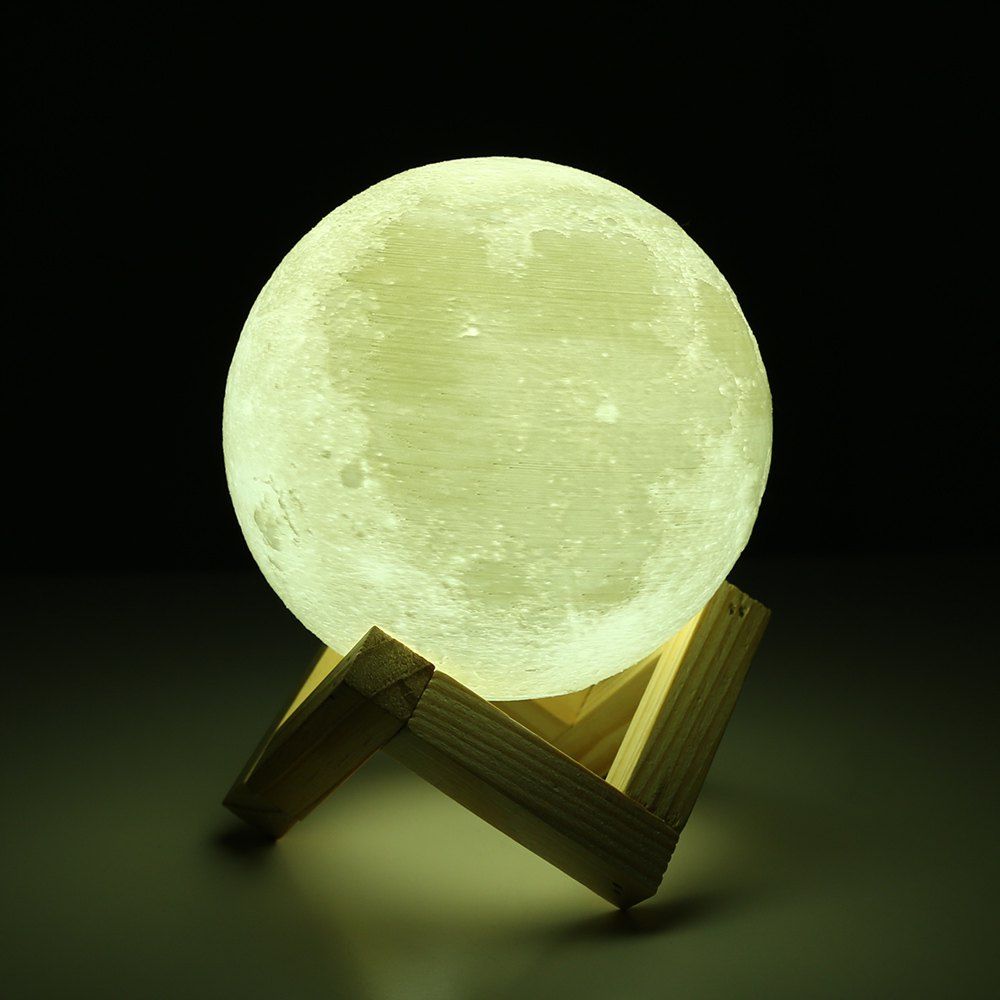 

3D Printing Touch Two-color Lunar Light Smart Home Led Moon Light with Solid Wood Bracket, White