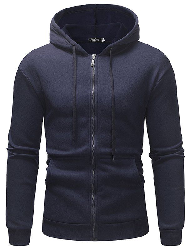

Fleece Casual Sweater Solid Color Zipper Ou Code Sports Hoodie, Midnight blue