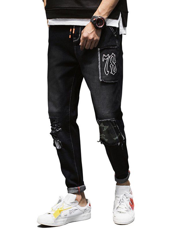 

Autumn Men's Hole Jeans Pants, Black