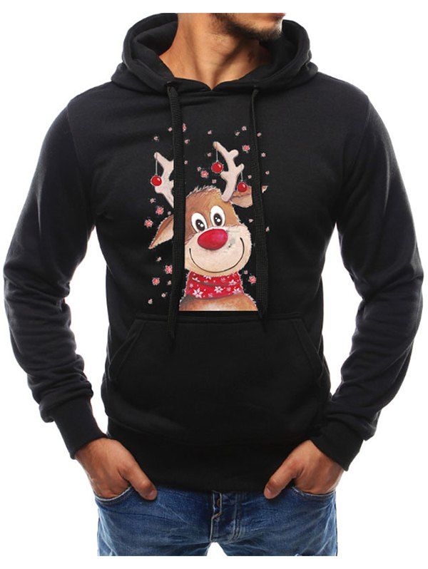 

Christmas Printed Sling Simple Hoodie, Black