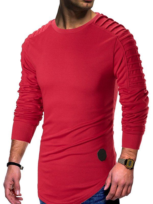 

Corrugated Sleeves Splicing Hoodie, Cherry red