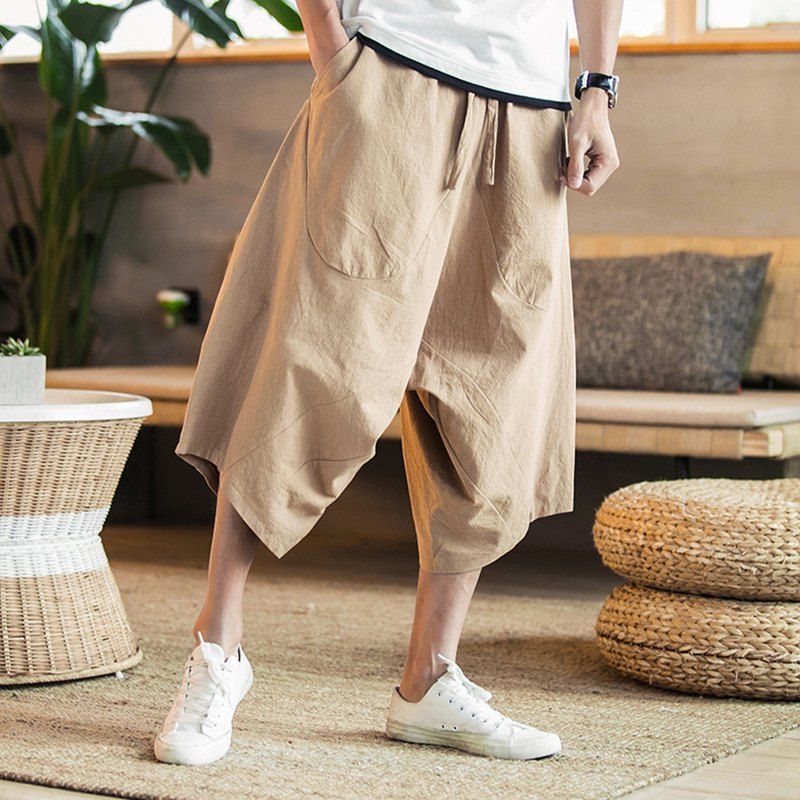 

Cotton Low-grade Trousers Big Pants Youth Solid Color Large Size Casual Loose, Khaki