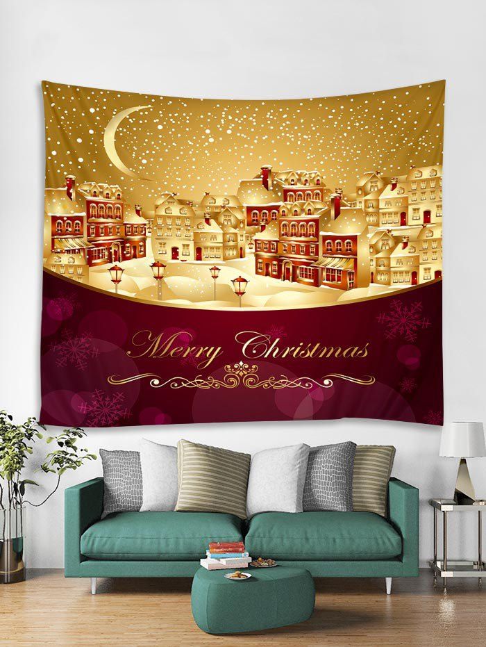 

Merry Christmas House Printed Tapestry Art Decoration, Gold