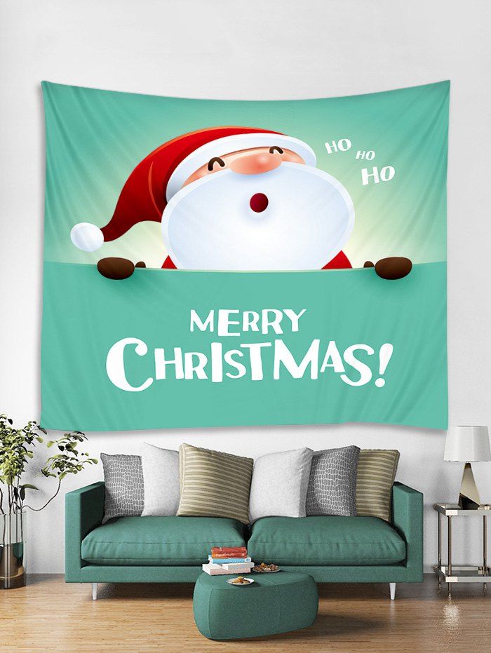 

Merry Christmas Santa Claus Tapestry Art Decoration, Mint green