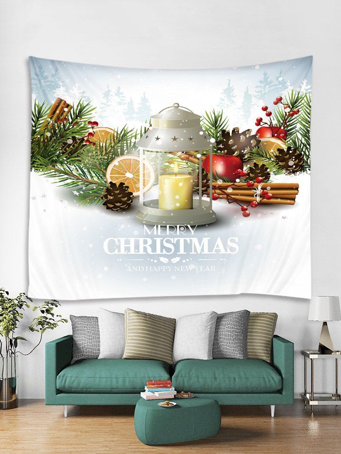 

Merry Christmas Candle Printed Tapestry Art Decoration, White