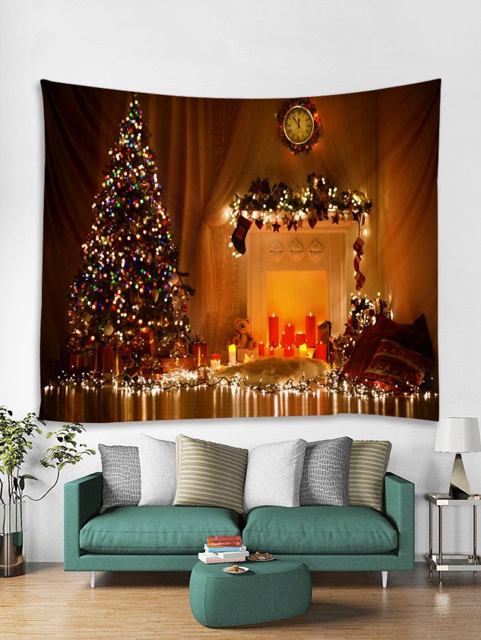 

Christmas Fireplace Tree Print Tapestry Wall Hanging Art Decoration, Multi