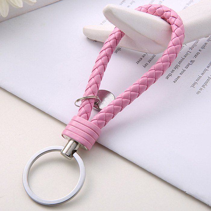 

Leather Rope Keychain Hand-woven Rope Couple Key Pendant, Light pink