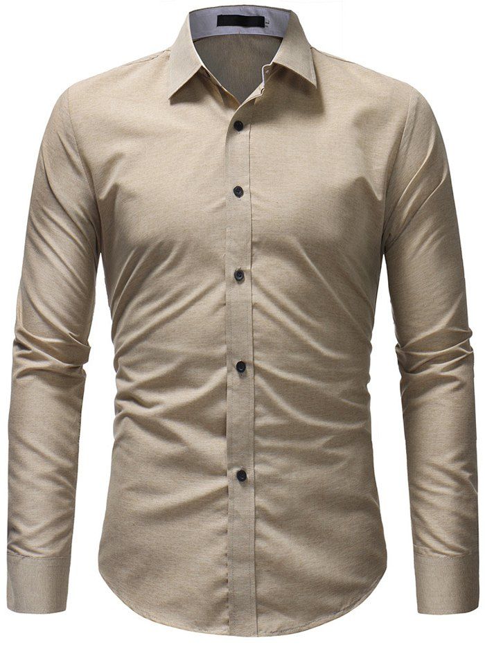 

Men Comfortable Shirt Long Sleeve Leisure Slim Solid Color, Khaki