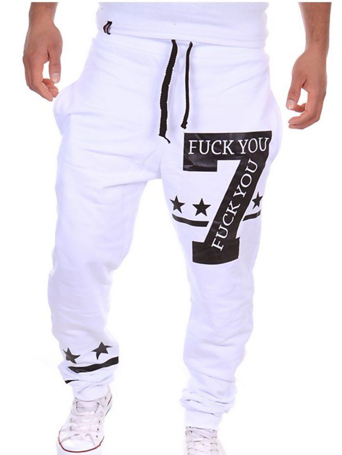 

Personalized Letter Print Design Casual Sports Pants, White