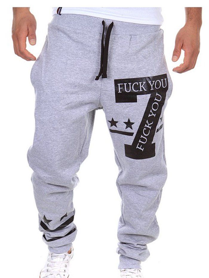 

Personalized Letter Print Design Casual Sports Pants, Light gray
