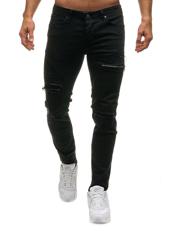 

Men Pants Broken Threaded Casual Trousers, Black