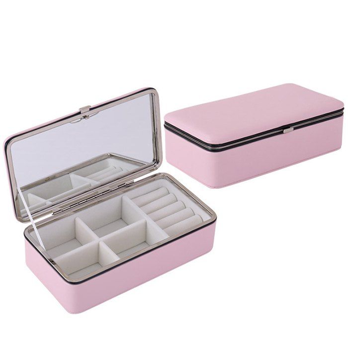 

PU Portable Earrings Ring Jewelry Storage Box, Pink