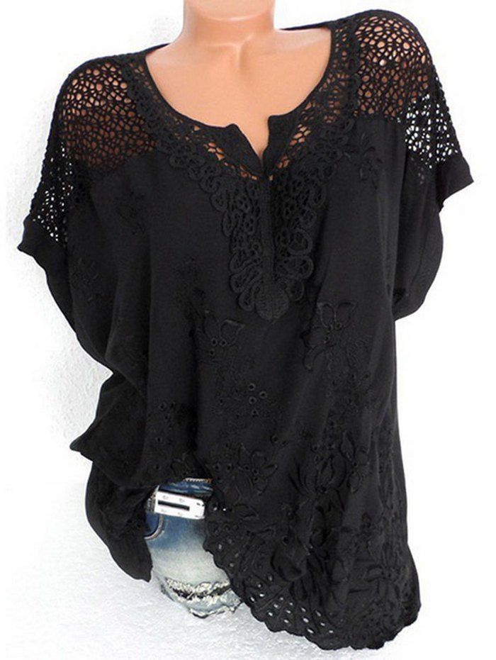 

Women European American Bat Shirt Casual Short Sleeve, Black