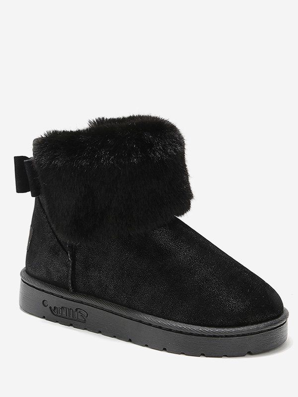 

Bowknot Faux Fur Short Snow Boots, Black