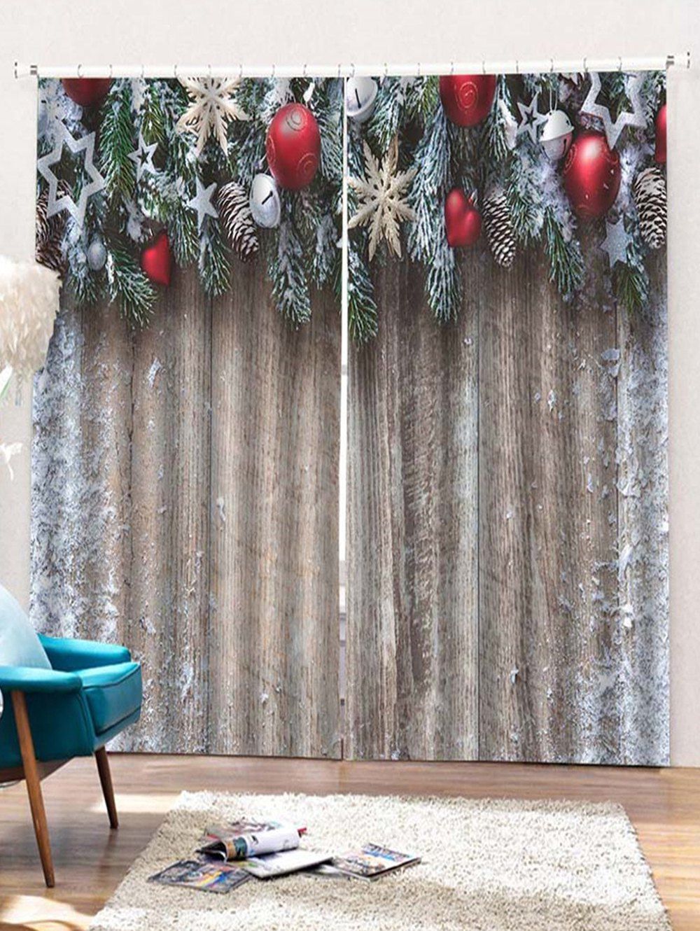 

2PCS Christmas Wooden Star Printed Window Curtains, Burlywood