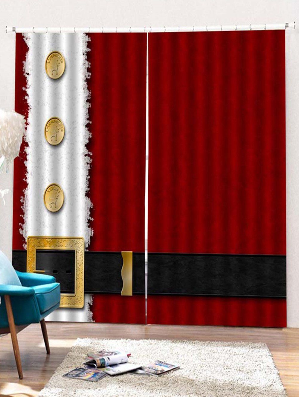

2PCS Father Christmas Clothing Printed Window Curtains, Lava red