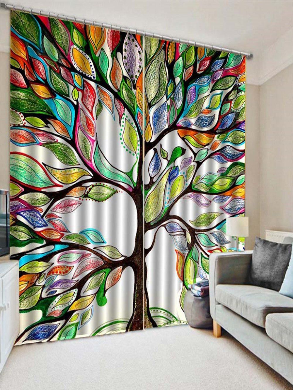 

2PCS Leaf Printed Window Curtains, Seaweed green