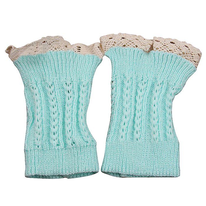 

Woolen Socks Lace Leggings Short Hollow Pattern Warm Feet, Sea blue