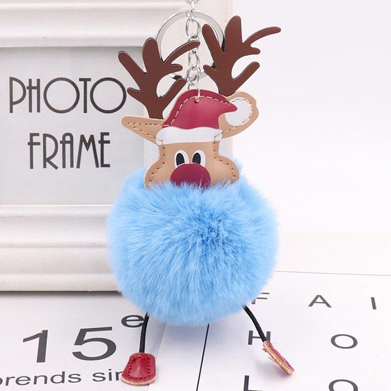 

Christmas Moose Hair Ball Key Ring Pendant, Crystal blue