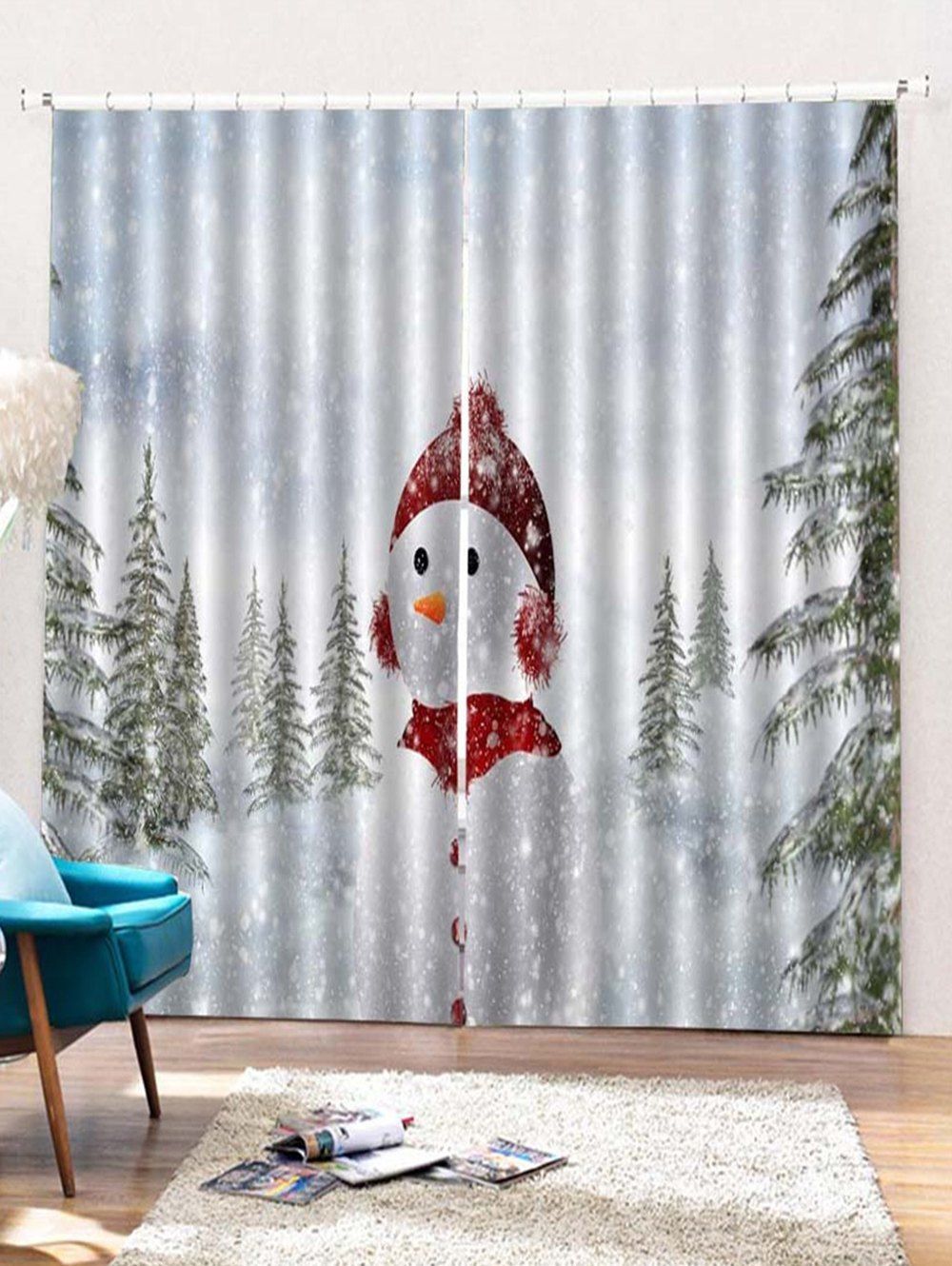 

2PCS Christmas Snowman Printed Window Curtains, White