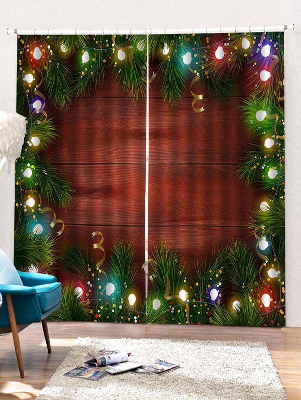 

2PCS Christmas Decor Wooden Pattern Window Curtains, Mahogany