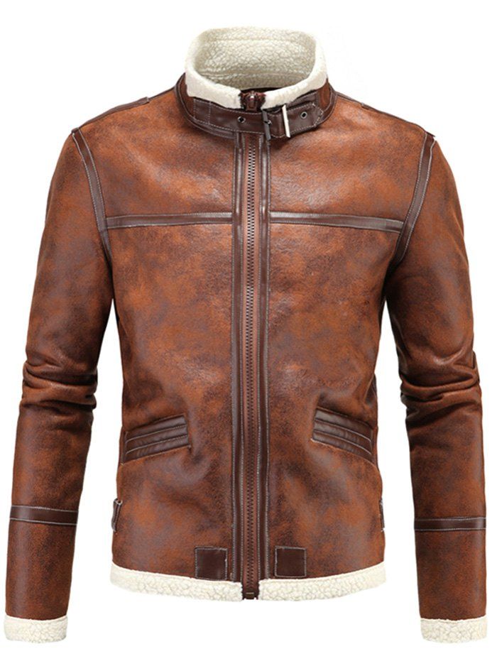 Winter Thick Warm Stand Collar Men Leather Jacket