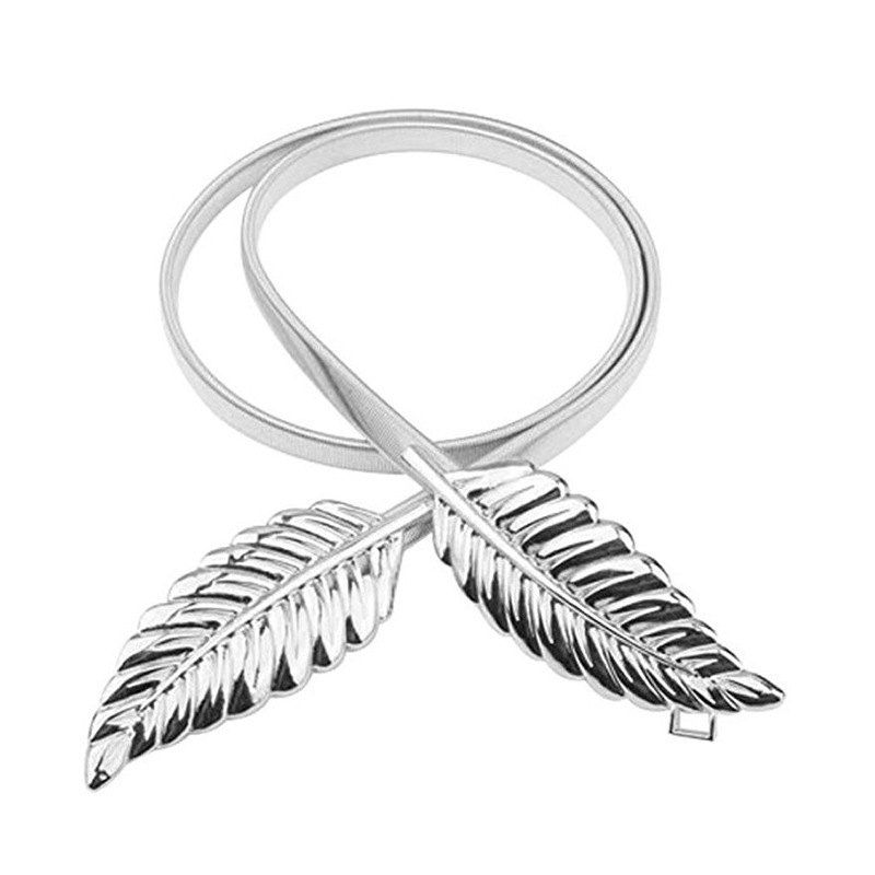 

Stylish Women's Belt Ladies Elastic Chain Leaf Decoration Buckle, Silver