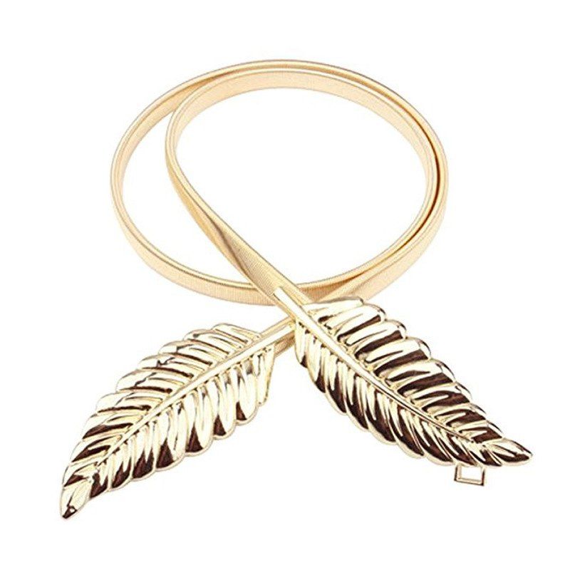 

Stylish Women's Belt Ladies Elastic Chain Leaf Decoration Buckle, Champagne gold