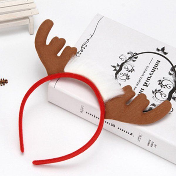 

Christmas Antlers Headband Elk Hair Accessories Headdress Party, Camel brown