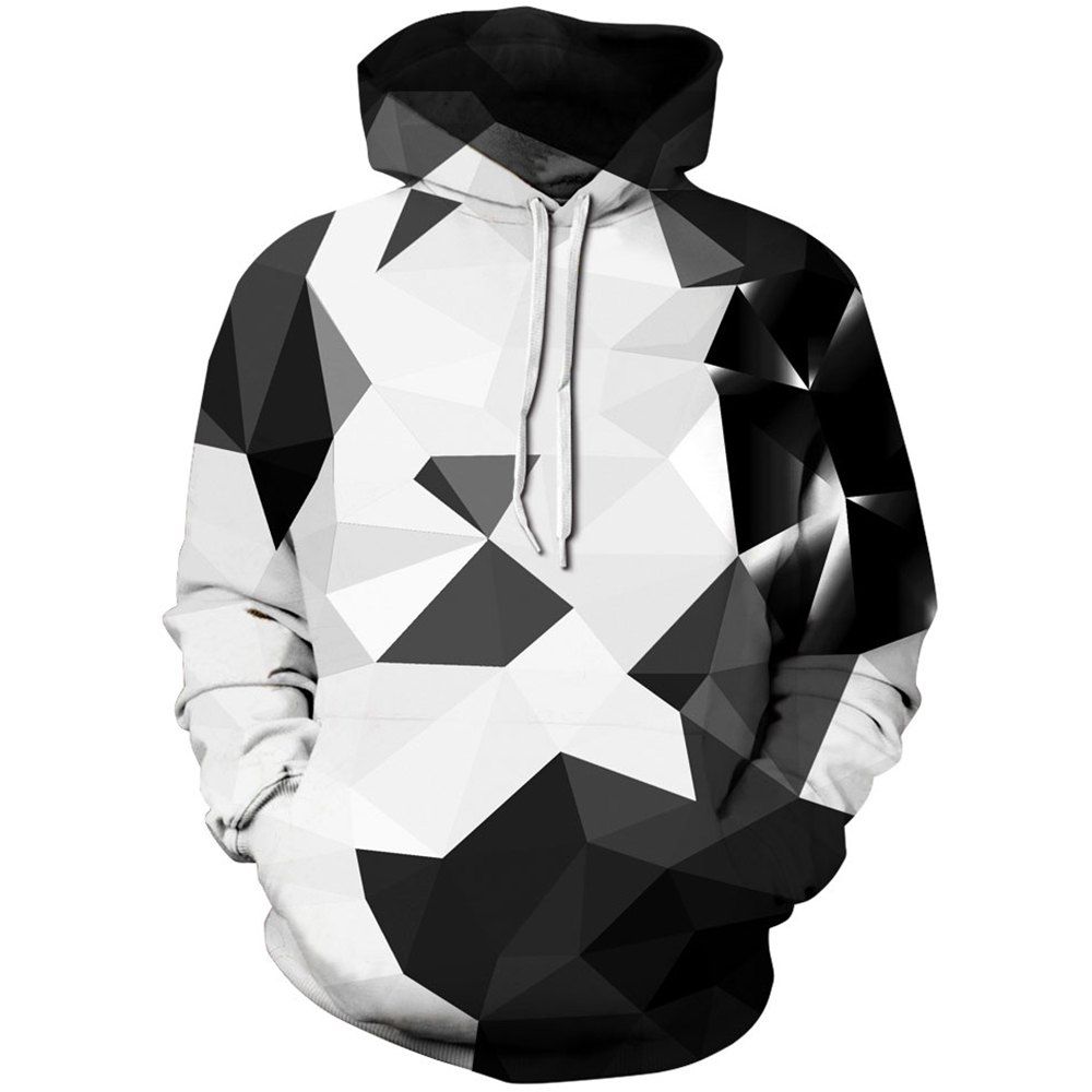 

Winter Men's Digital Print Black and White Geometric Long Sleeve Sweatshirt, Multi