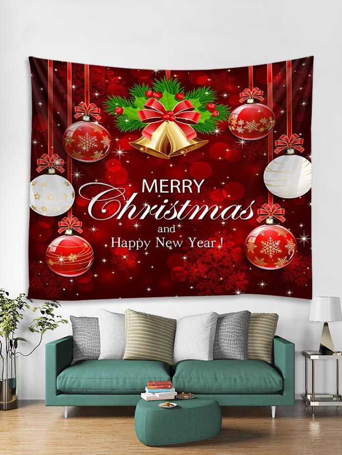 

Christmas Balls Bells Print Tapestry Wall Hanging Decoration, Red