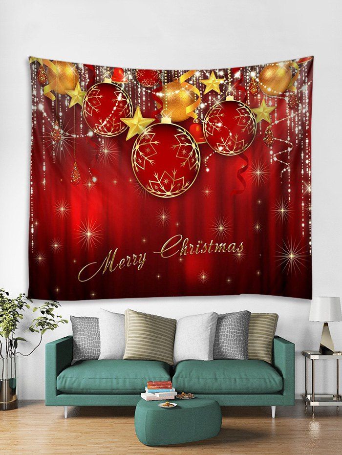 

Christmas Stars Balls Print Tapestry Wall Hanging Decoration, Red