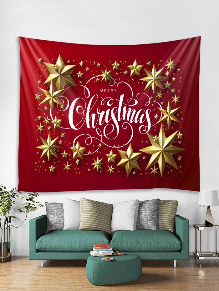 

Merry Christmas Star Pattern Tapestry Art Decoration, Red