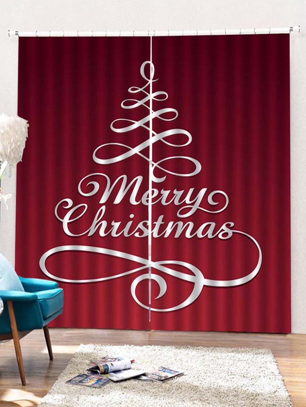 

2PCS Merry Christmas Tree Window Curtains, Burnt pink