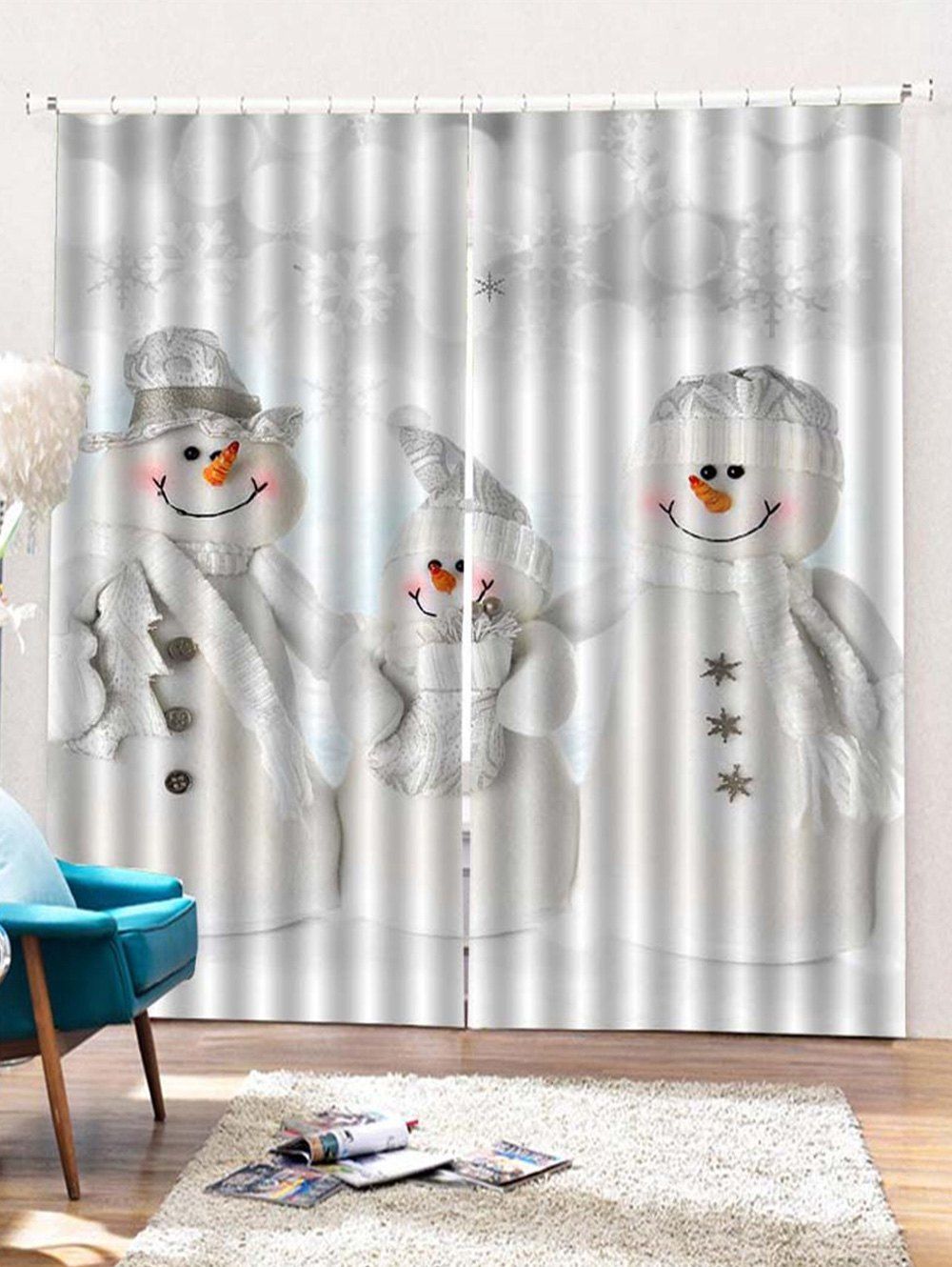 

2PCS Christmas Snowman Family Pattern Window Curtains, White