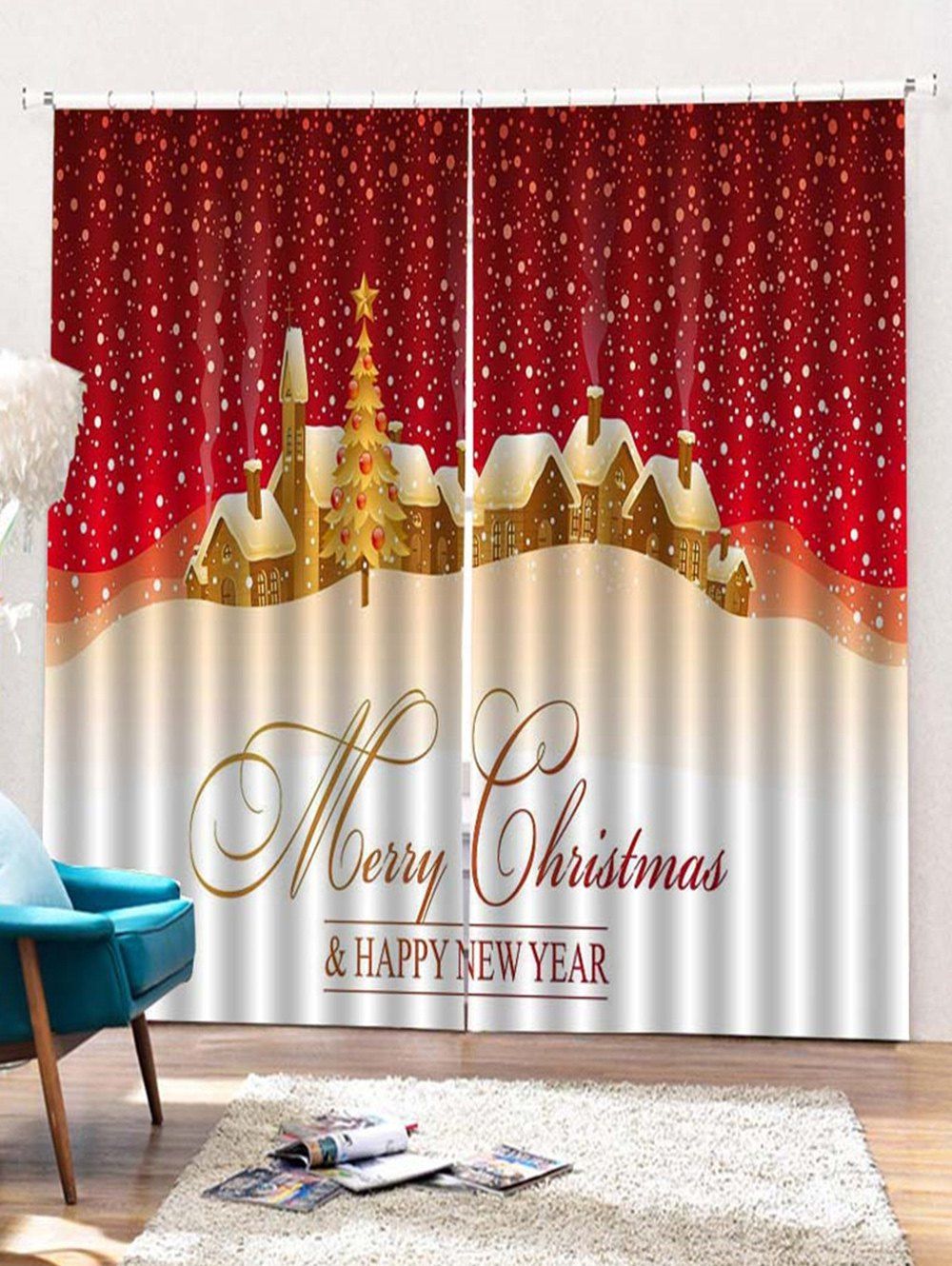

2PCS Merry Christmas Tree Pattern Window Curtains, Red wine