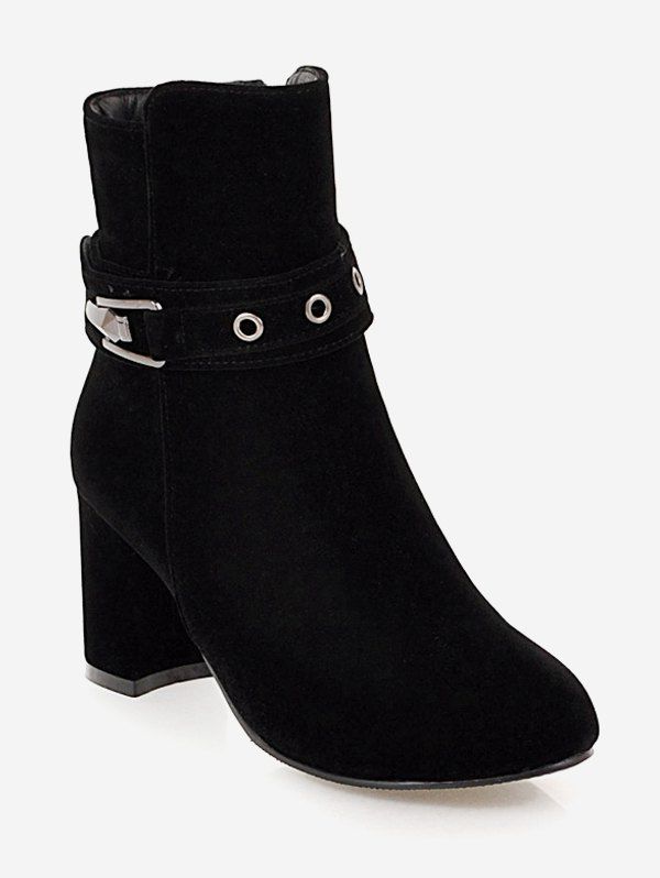 

Plus Size Buckle Strap Heeled Ankle Boots, Black