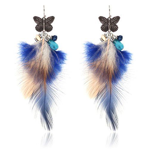 

Butterfly Metal Long Feather Earrings Charm Feather Earrings Girl Heart Jewelry, Multi