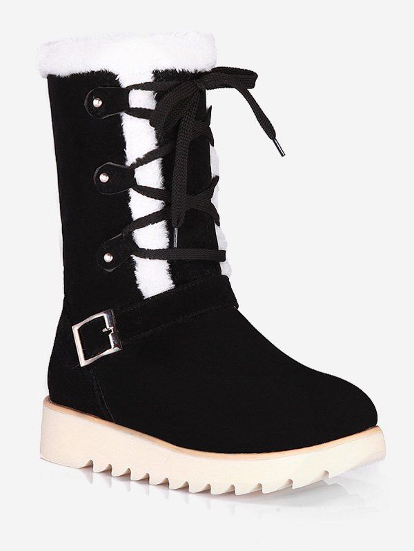 

Plus Size Lace Up Snow Mid Calf Boots, Black