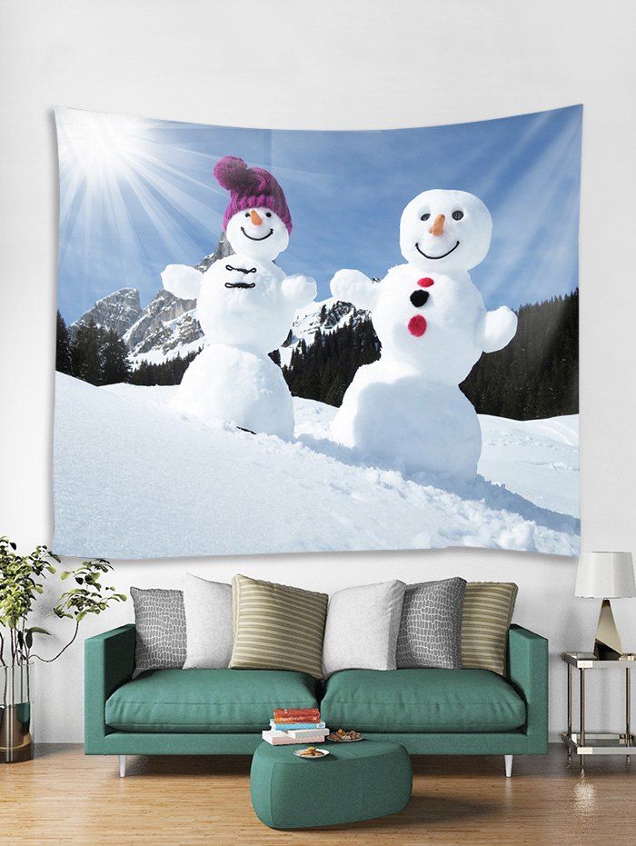 

Sunlight Snowman Couple Print Tapestry Wall Hanging Decoration, White