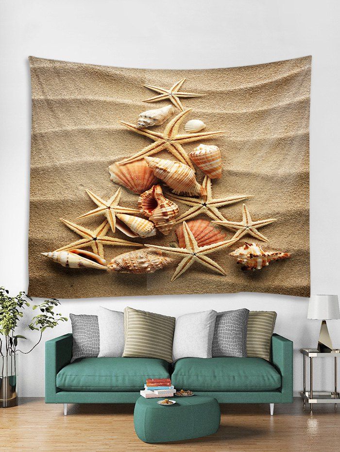 

Beach Starfish Conch Print Tapestry Wall Hanging Decoration, Multi