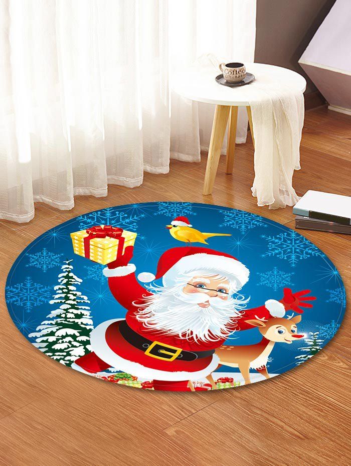 

Christmas Santa Elk Pattern Anti-skid Round Floor Rug, Multi