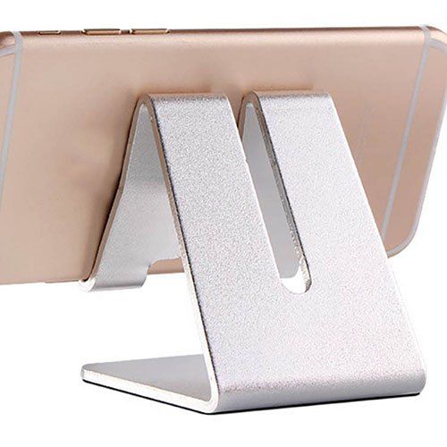 

Mobile Tablet Desktop Support Double Fold Aluminum Alloy Metal Phone Stand, Silver