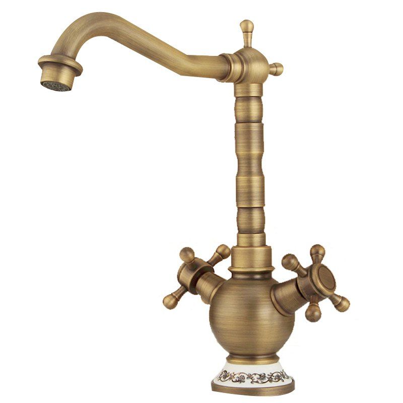 

Retro Basin Mixer Single Hole Double Handle Hot and Cold Water Faucet, Camel brown