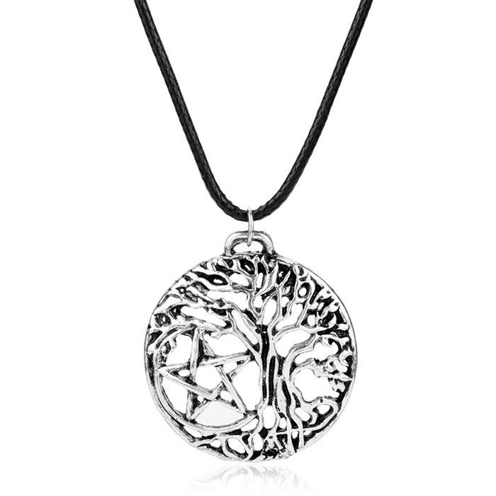 

Retro Pentagram Life Tree Necklace Pendant, Silver