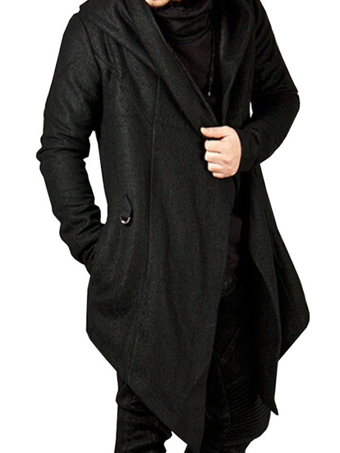 

Men Irregular Hooded Long Cardigan Sweater, Black